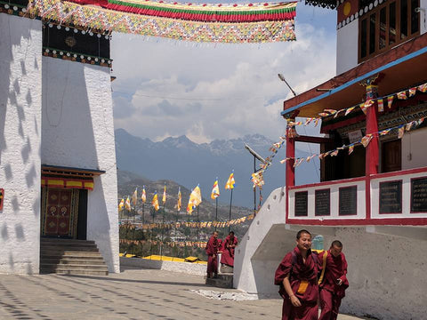 Monks walking through Tawang Monastery