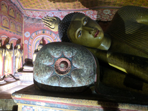 Reclining Buddha sculpture in Dambulla Cave Temple