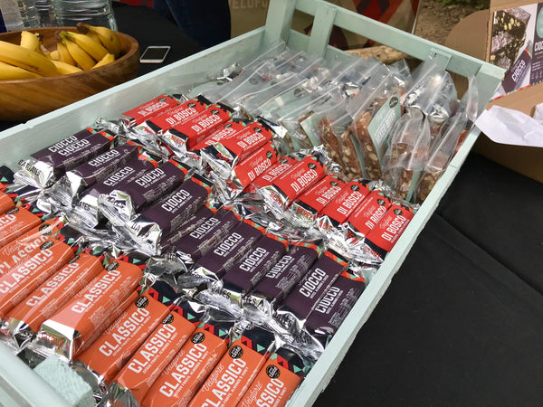 A basket full of Veloforte Classico, Ciocco, Di Bosco, and other mixed pack natural energy bars.