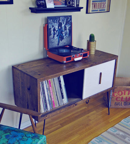 Large reclaimed wood record cabinet by Modern Arks