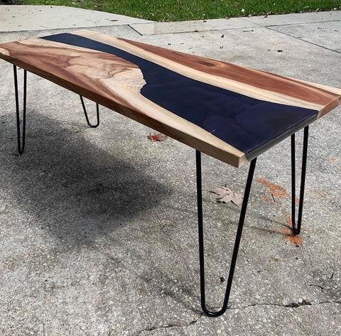 epoxy raw wood hairpin dining table 