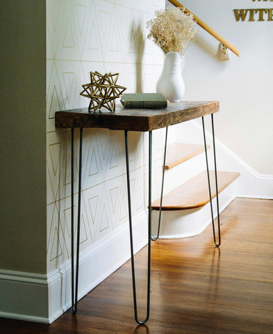 reclaimed wood hairpin leg console 