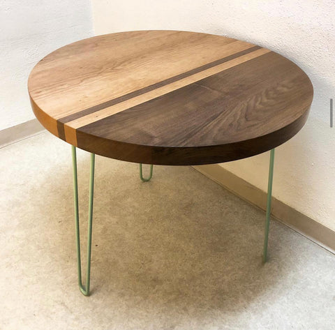 circle wood inlay hairpin leg table