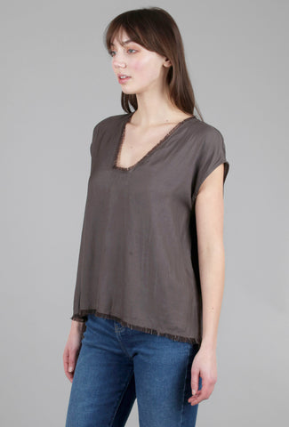 Grade & Gather Squared Neck Shell Blouse, Brown Ash 