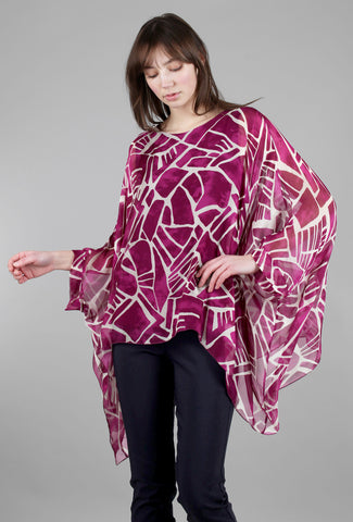 Look Mode Silky Abstract Top, Burgundy 