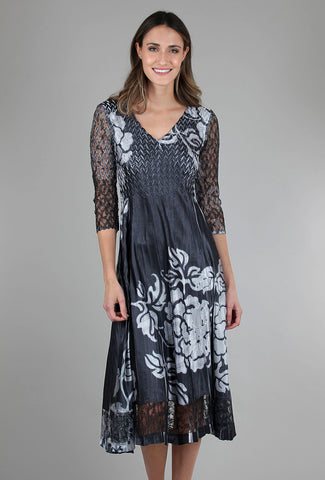 Komarov Lace Sleeve Charmeuse Dress, Black 