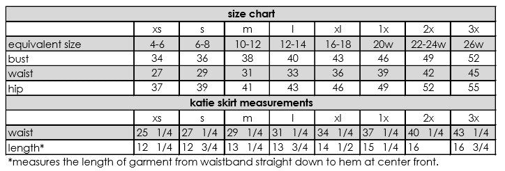 Katie Skirt Measurements