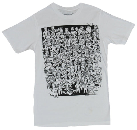 Fallout Mens T-Shirt - Black Box Army of Pip Vault Boys Doing Various Activities