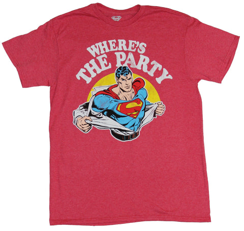 Superman (DC Comics) Mens T-Shirt - Where's the Party Shirt Ripping Supes Image