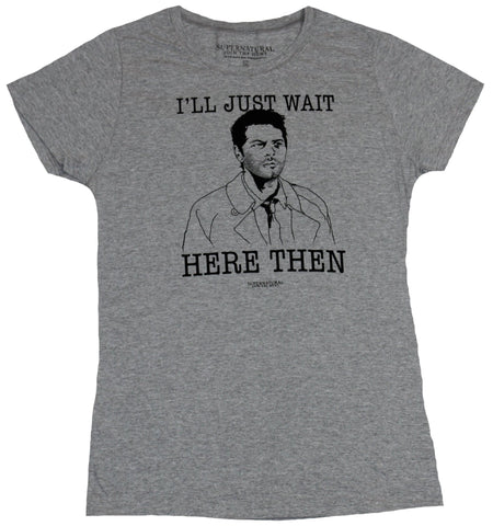 Supernatural Girls Juniors T-Shirt - I'll Just Wait Here Then Castiel Image