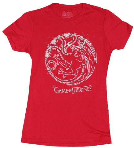 Game of Thrones Girls Juniors T-Shirt - White Stamped Targaryen Dragon Sigil