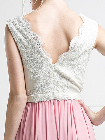 Eloise Scalloped V-Neck Two-Tone Chiffon Lace Dress – Bon Robe