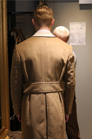 Polo Coat back second fitting Robin Pettersson Tailor Bntailor overcoat