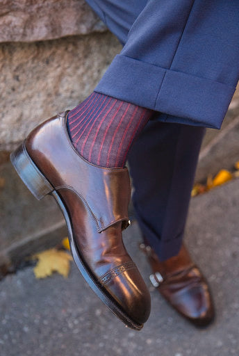 Navy and Red Striped Over The Calf Socks - The Bespoke Shop