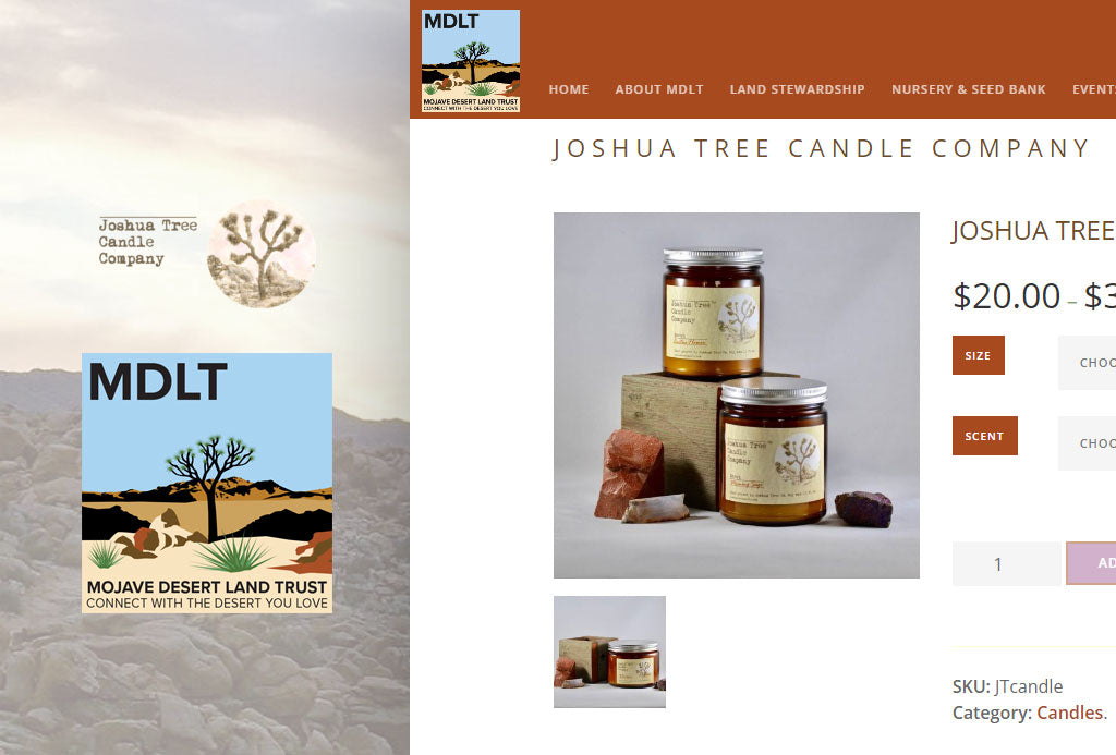Joshua Tree Candle Company candles on the Mojave Desert Land Trust online shop