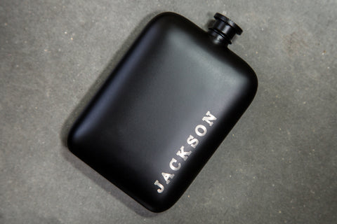 personalized black hip flask | hip flask with engraved name on side