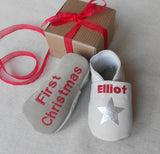 Personalised First Christmas Star Leather Baby Shoes - Born Bespoke