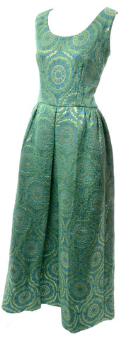 vintage green dress 1960s metallic