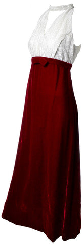 Red Velvet vintage 1970s Dress Silver bodice