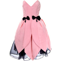 1980s Victor Costa Pink Dress Bows