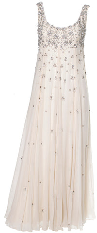 1960s Beaded white Victoria Royal Evening Gown 