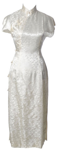 white silk cheongsam vintage dress