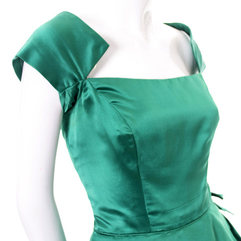 Philip Hulitar 1950s Vintage Dress Green Satin