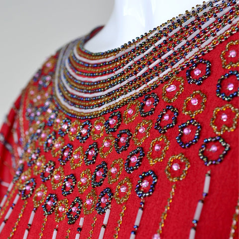 1980s vintage 20s style beaded red dress