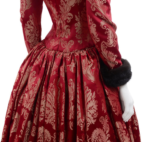 vintage red escada evening gown dress fur trim