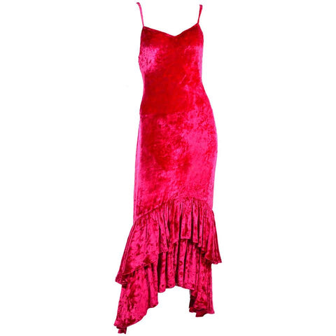 Red Sonia Rykiel Vintage Crushed Velvet Ruffled Dress
