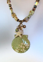 scallop torch fired enamel necklace