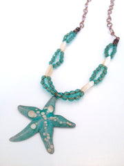 turquoise starfish torch fired enamel necklace