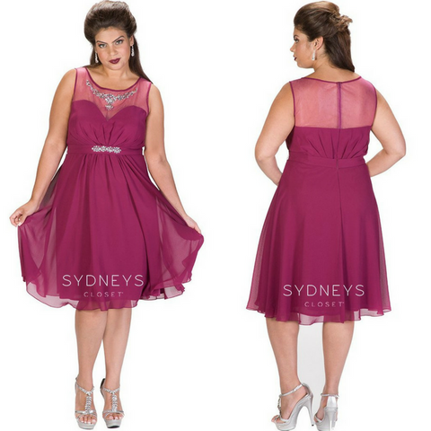 plus-size cocktail dress with illusion neckline 