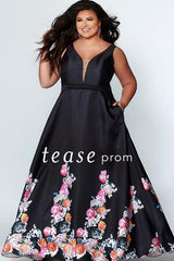 Tease Prom Black Flower Pocket Dress TE1939