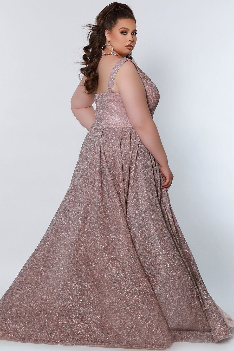 Touch the Stars Pageant Gown SC7313 by Sydney's Closet bra friendly straps mermaid with fly away skirt zipper back and v-neck available in jade and ruby - now avialable for Prom 2022 in purple amethyst, rose gold quartz and onyx black