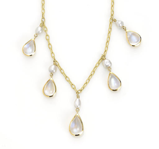 Moonstone Pearl Fringe Necklace
