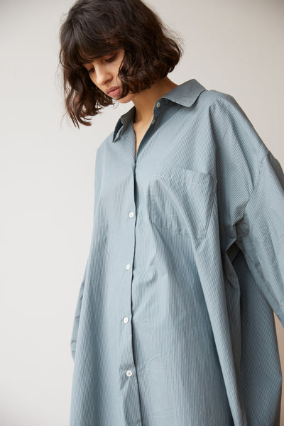 the cotton shirt dress - blue green stripe