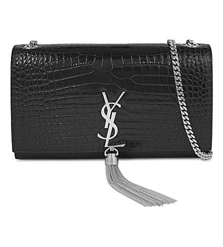 YSL Monogram Croc, Embrossed Leather Satchel Bag, Luxury Designer Handbag