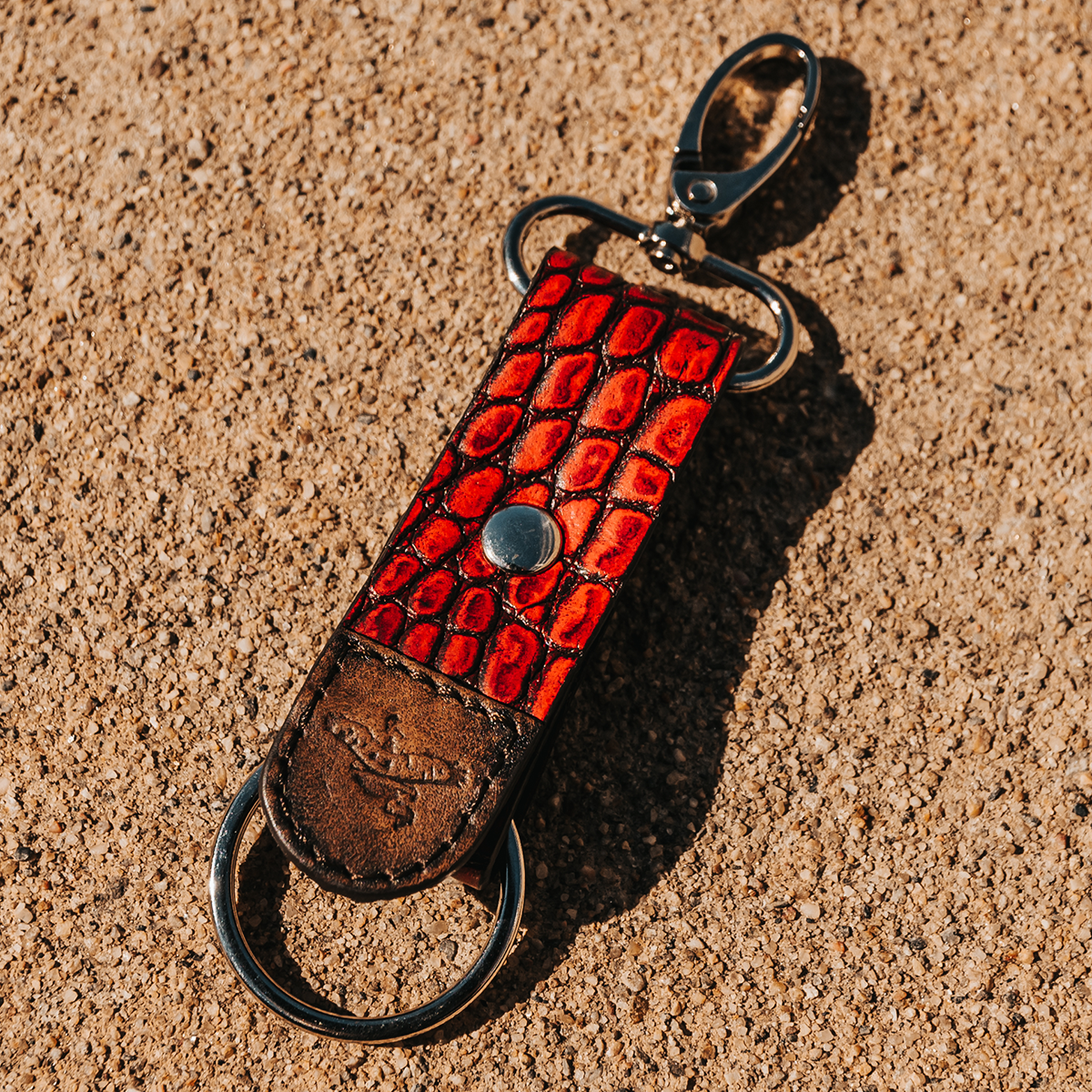 FREEBIRD Keychain red croco featuring silver hardware