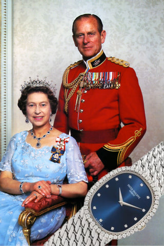 Queen Elizabeth II and The Duke of Edinburgh (Prince Phillip) and her Patek Phillipe Ellipse Ref 3748