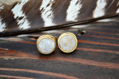 white druzy gold handmade post earring