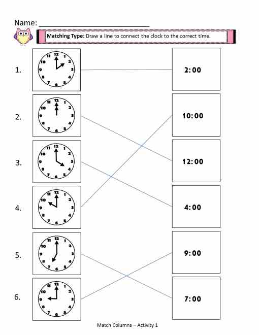 time worksheets - match the columns