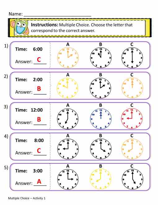 time worksheets - choose the right image