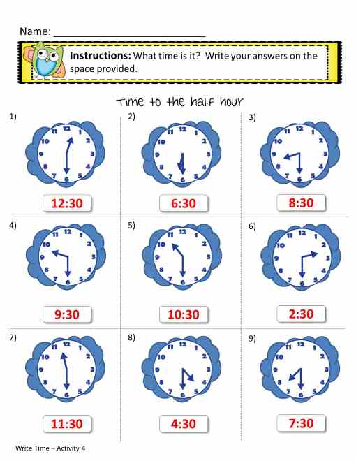 time worksheets - write the time