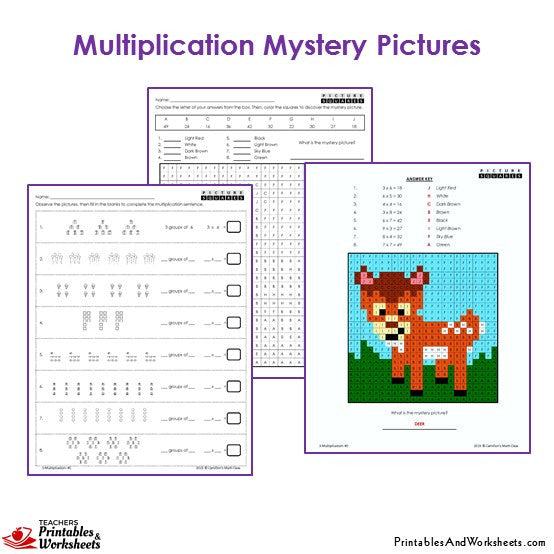 3rd Grade Multiplication Mystery Pictures Coloring Worksheets