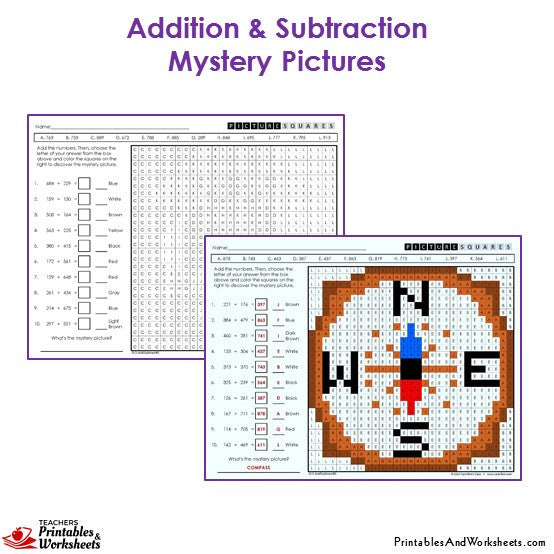 3rd-grade-addition-and-subtraction-mystery-picture-coloring-worksheets