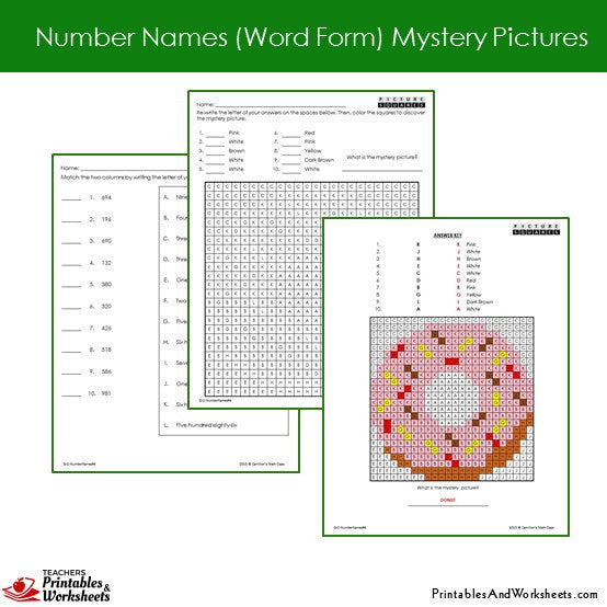 2nd Grade Number Names Mystery Pictures Coloring Worksheets