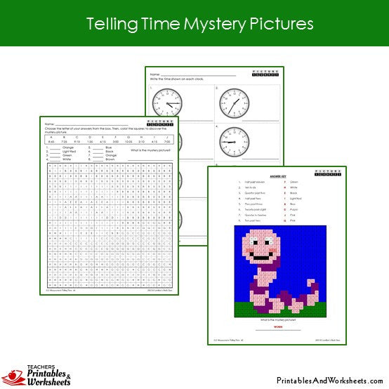 2nd Grade Telling Time Mystery Pictures Coloring Worksheets