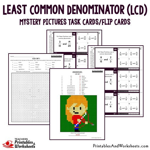 Least Common Denominator LCD Mystery Picture Coloring Worksheets 