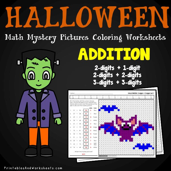 Halloween Addition Mystery Pictures Coloring Worksheets - Printables